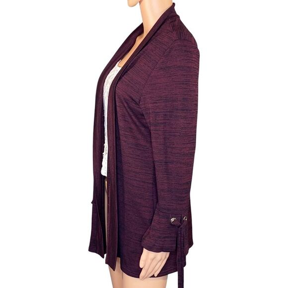 Charter Club Burgundy Open Front Cardigan Sweater Womens SZ Petite XL Tie Detail - Picture 2 of 6